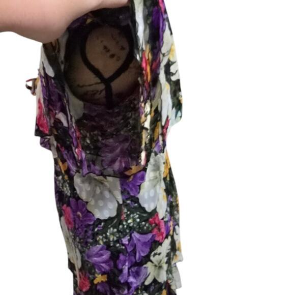 Vintage Ruffled Floral Dress Romantic Cottagecore Party 80s Cocktail Maxi - Picture 5 of 13